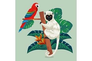 Parrot And Lemur Animals With Exotic