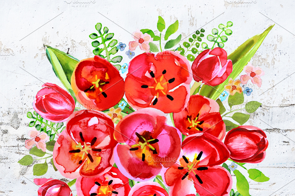Watercolor Bouquet Clipart Handpaint, a Decorative Illustration by Download Graphic Art (Photo 4 of 6)