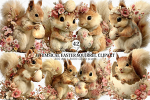 Whimsical Easter Squirrel Clipart, a Seasonal Illustration by Canvas Craft