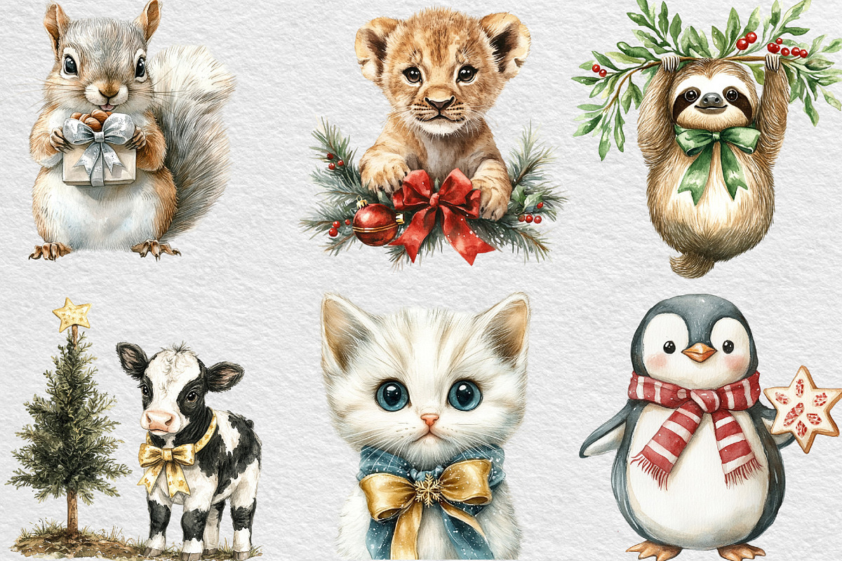 Cute Animal Christmas With Bow, an Illustration by Black Bird Studio (Photo 6 of 6)