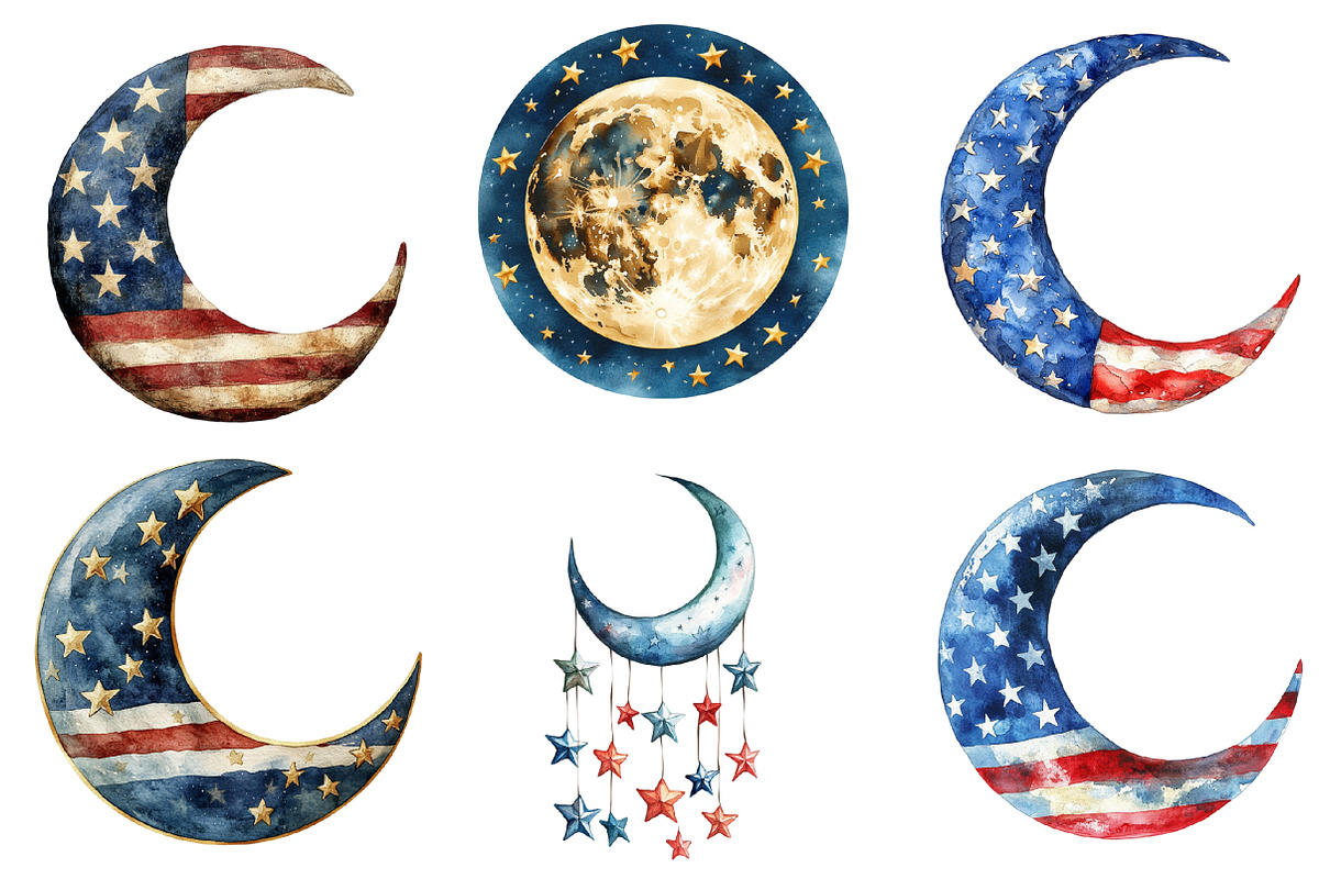 Patriotic Moons Clipart PNG, an Illustration by SinaCreation (Photo 2 of 5)