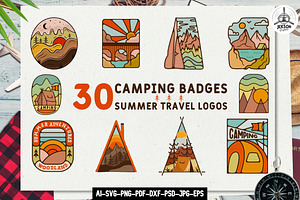 Camping Badges. Summer Travel Logos