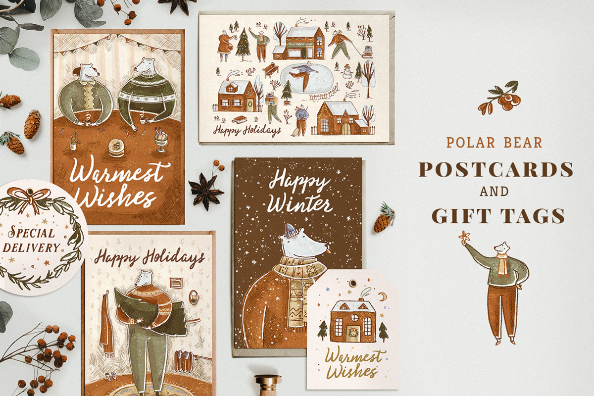 Christmas Bear Postcards & Gift Tags, an Animal Illustration by Yeticrab (Photo 1 of 11)
