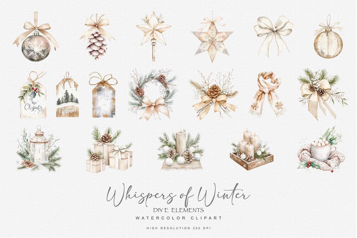 Watercolor Christmas Clipart, a Seasonal Illustration by Patishop Art (Photo 6 of 8)