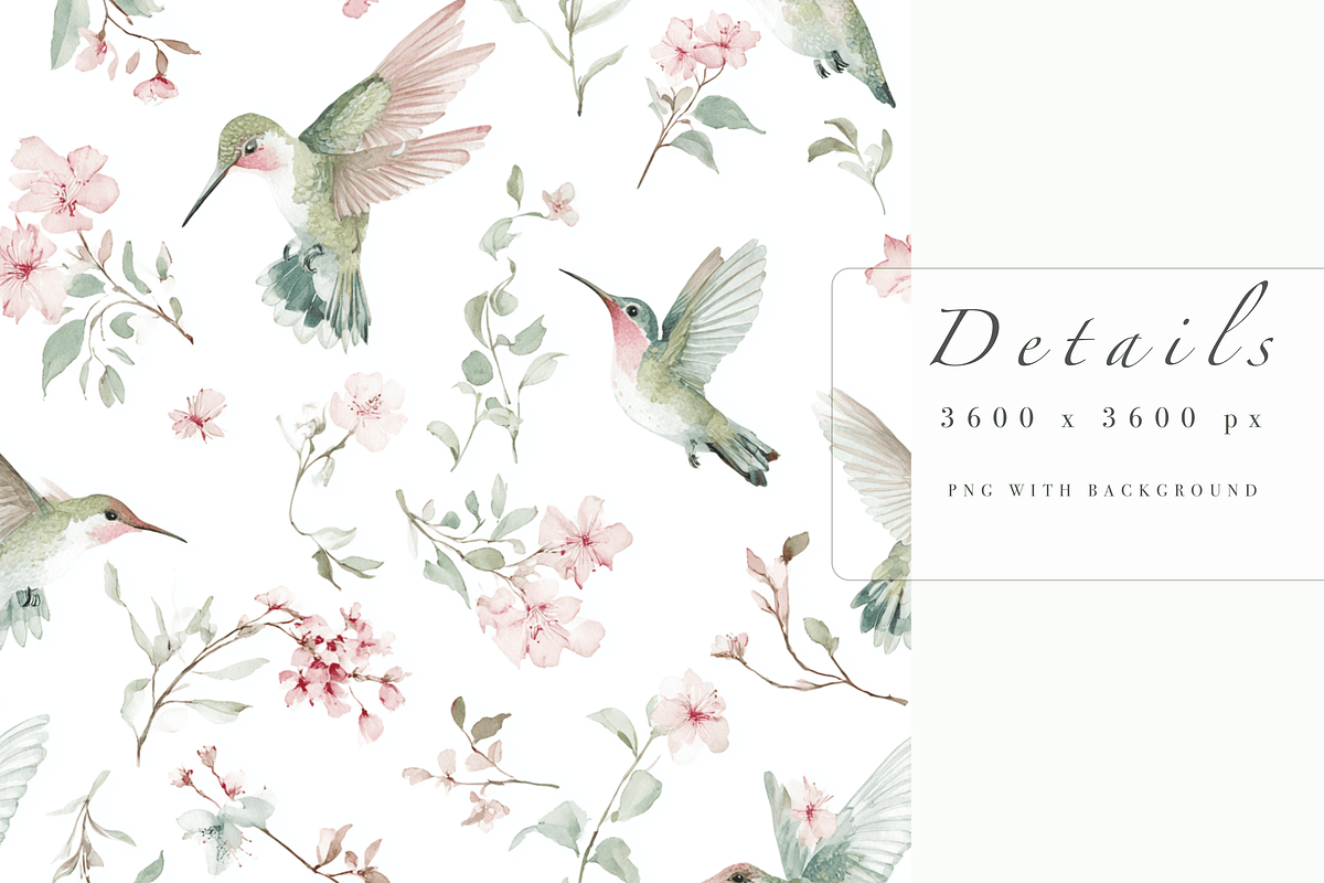 Hummingbirds Pattern, a Decorative Illustration by Pati Charm Studio (Photo 3 of 7)