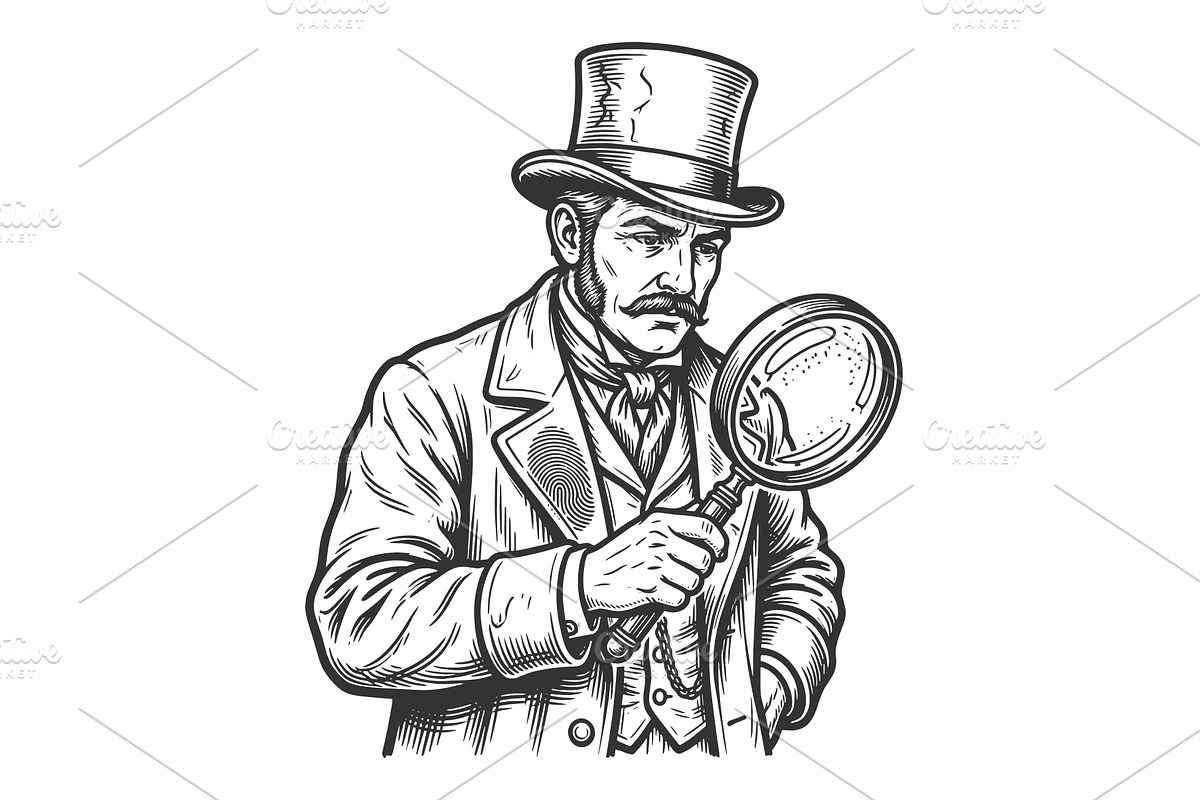 Detective Inspecting Clue with, a Person Illustration by AlexArt