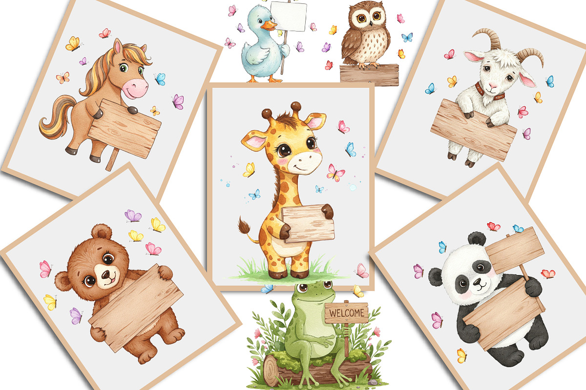 Watercolor Animal Holding A Sign Png, an Illustration by Creative Art (Photo 8 of 10)