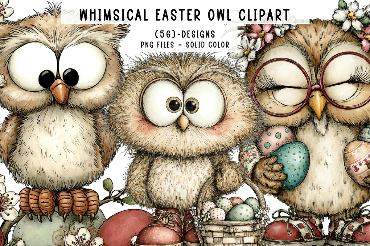 Whimsical easter owl clipart, an Illustration by CreationArt (Photo 1 of 7)