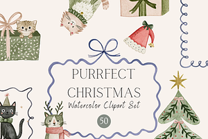 Christmas Cat Clipart Set, an Animal Illustration by Pati Paints