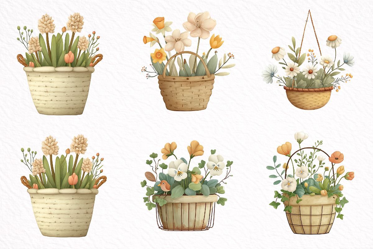 Watercolor Spring Flower Basket, an Illustration by DreamArtGraphic (Photo 2 of 8)