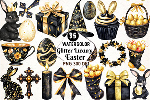 Glitter Luxury Black Easter Clipart, an Illustration by Watercolor design
