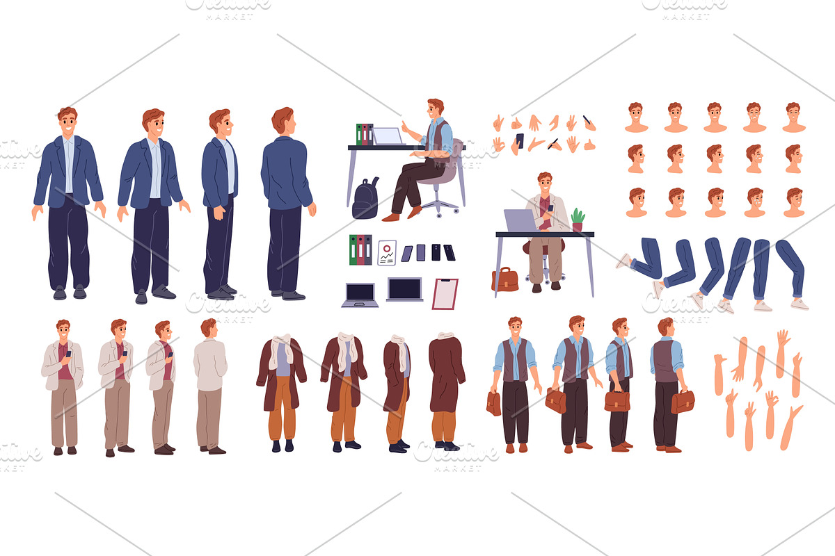 Businessman character kit. Cartoon, a Person Illustration by Vectorbuum
