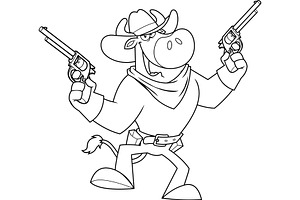 Outlined Bull Cowboy Character