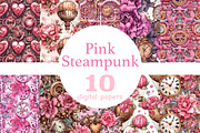 Pink Steampunk Valentine's Day Paper, a Pattern Graphic by GlamArtZhanna (Thumbnail 1 of 4)