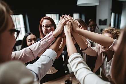 colleagues giving a high five, a Person Photo by Virgo Studio