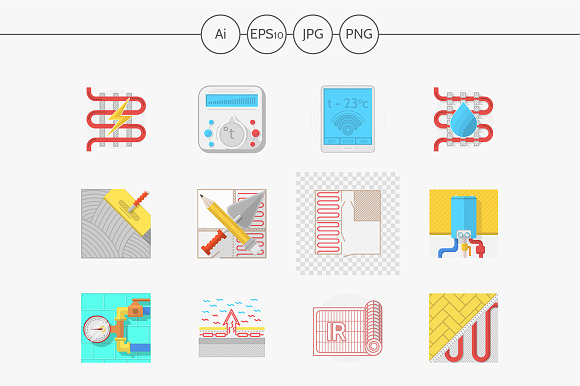 Heated Floor Flat Vector Icons