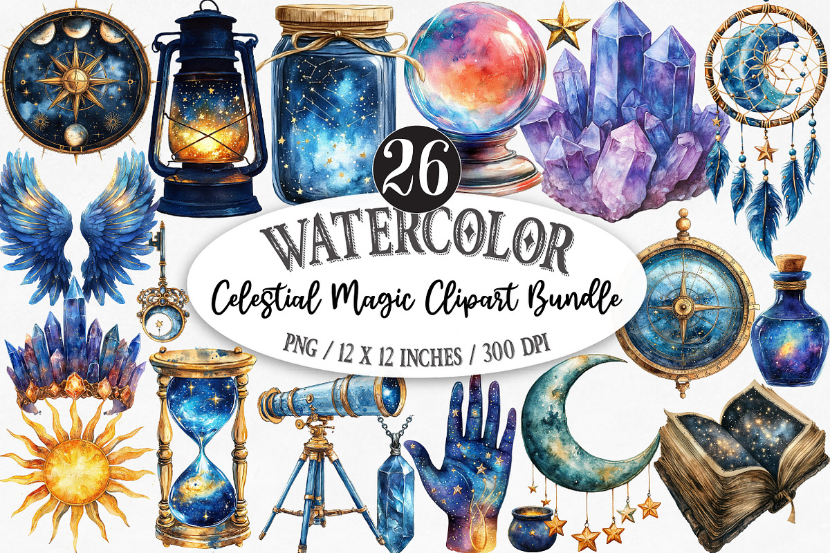 Celestial Magic Clipart Bundle, an Illustration by Designking (Photo 1 of 5)