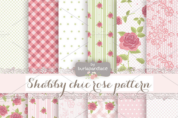 Shabby chic pattern green/rose preview 2