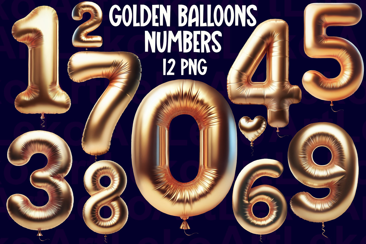 Golden Balloons Numbers Clipart, a Decorative Illustration by LekoArt (Photo 1 of 10)