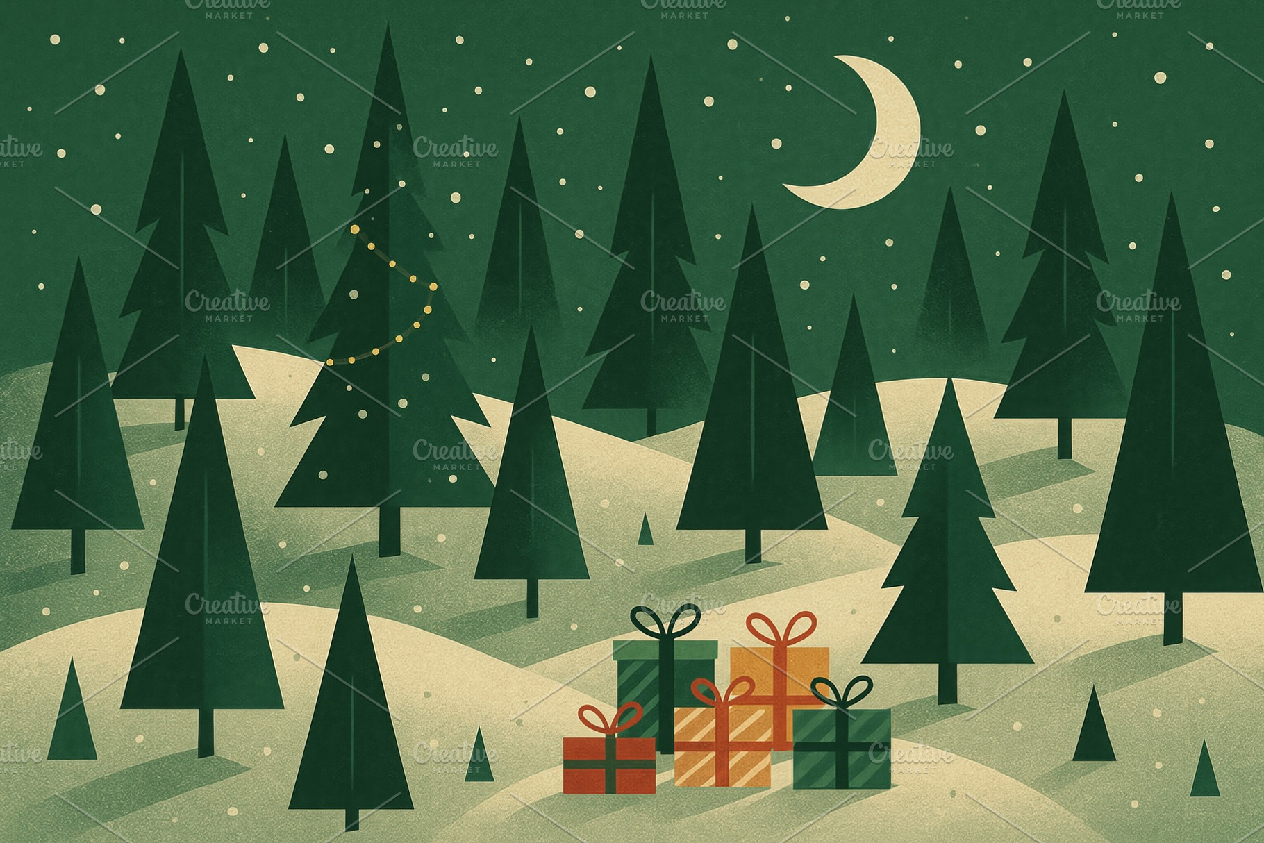 Christmas postcard with gifts among, a Photo by Dvoevnore photos