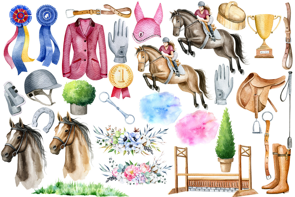 Watercolor Horses PNG, Hunter Jumper, an Illustration by SimpleWishesArt (Photo 3 of 4)