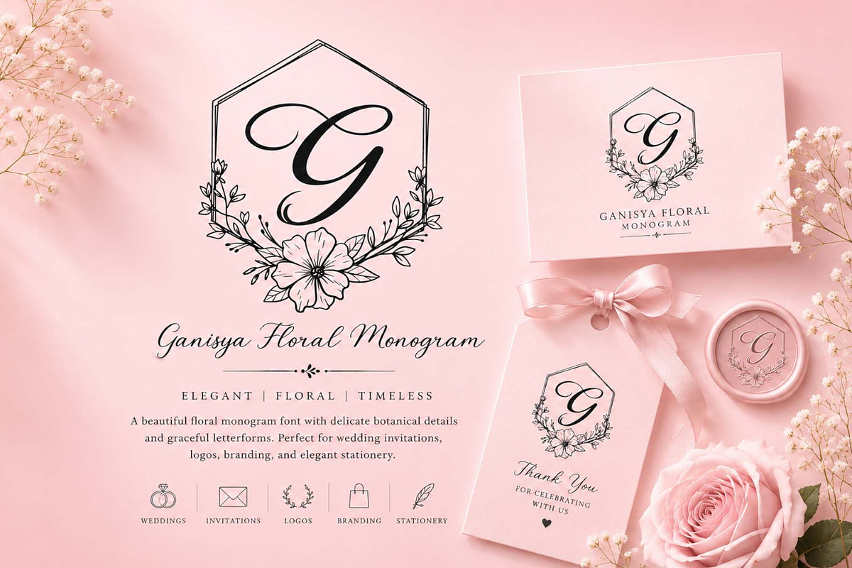 Ganisya Floral Monogram, a Handwritten Font by Yoga Letter (Photo 1 of 6)