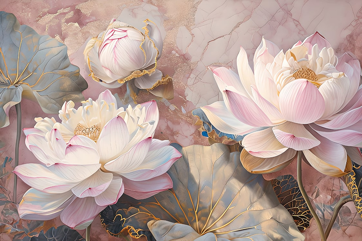 Pink white lotus flowers wallpaper, an Illustration by Liubovi Samoilova SHOP