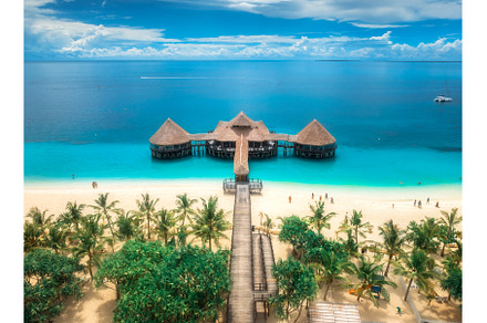 Aerial view of bungalow, white sandy, a Nature Photo by den-belitsky