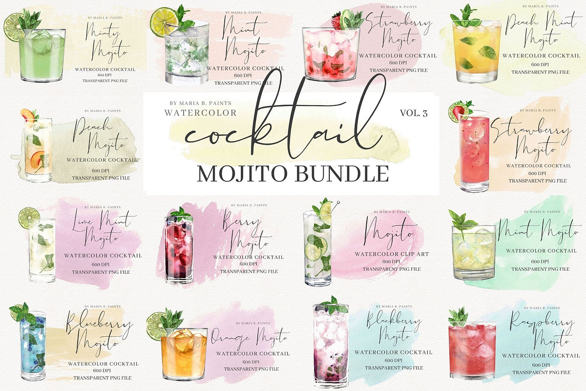 Watercolor Cocktail Drinks Bundle, a Food Illustration by Maria B. Paints (Photo 5 of 5)