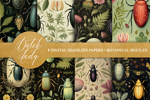 Seamless Botanical Beetle Patterns