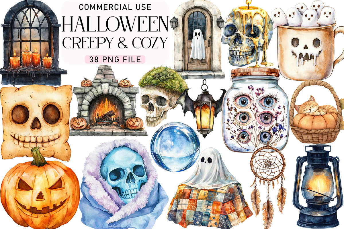 Watercolor Creepy and Cozy Halloween, an Illustration by Daily.Designs (Photo 1 of 4)