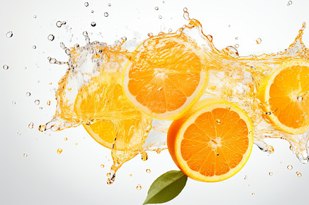 Fresh fruit floating orange juice or, a Food & Drink Photo by Pixeness