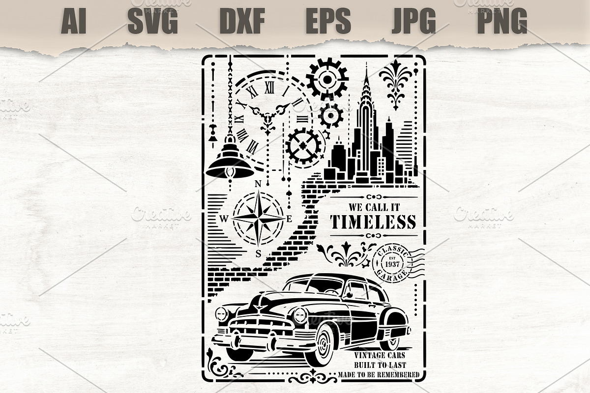 Stencil Vintage Car Timeless City, an Object Illustration by MARYCRAFTIRIA (Photo 1 of 3)
