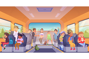 School bus. Little characters pupils, a Person Illustration by Onyx