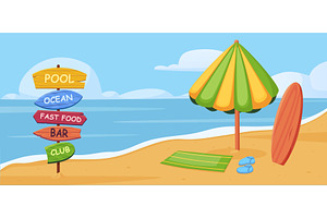 Wooden sign on beach. Ocean gold, an Illustration by LadadikArt