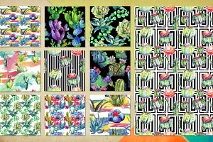 Watercolor 100 Cacti Patterns JPG