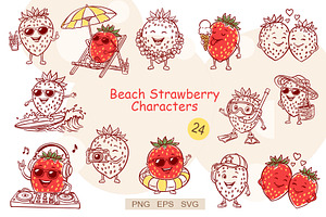 Beach Strawberry Characters Clipart