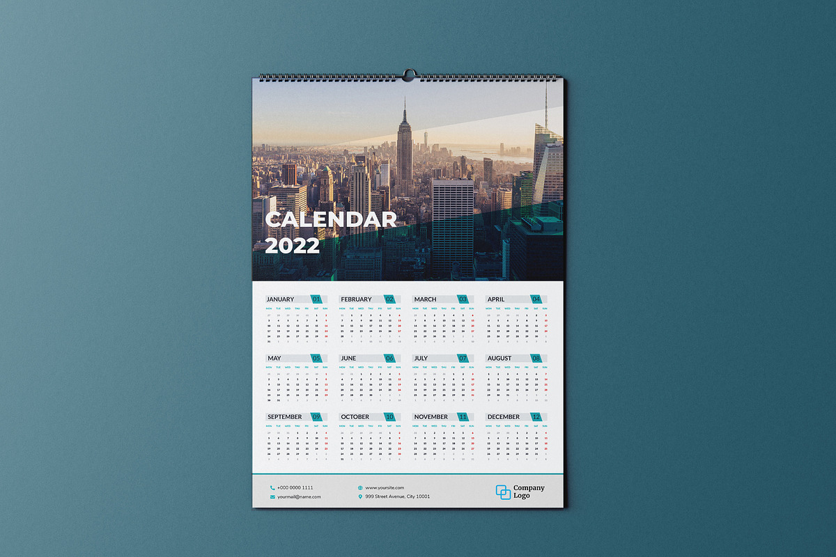 Minimal One Page Wall Calendar 2022, a Templates & Theme by rivatxfz (Photo 2 of 2)
