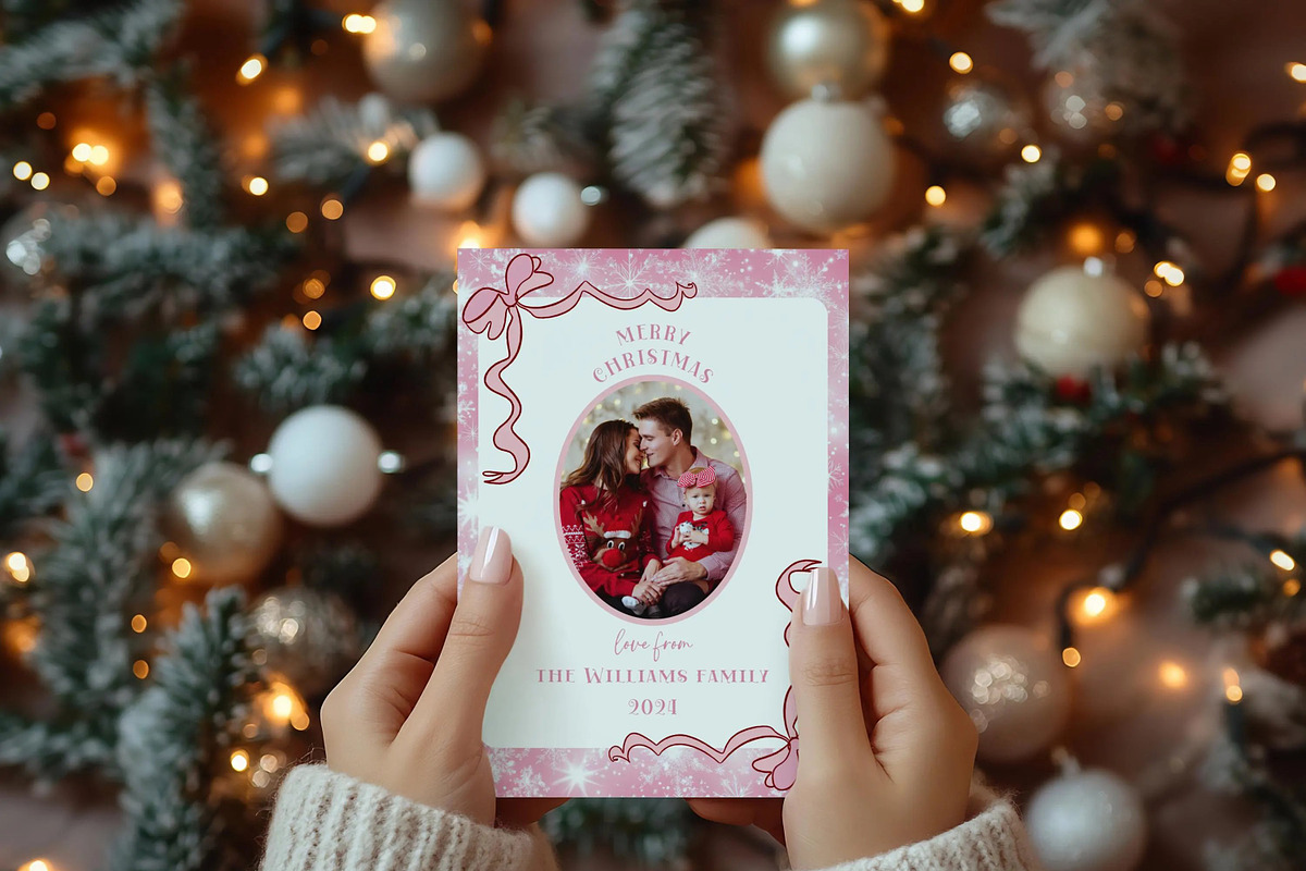Photo Pink Bow Holiday Card, a Card Template by LucaTheme (Photo 1 of 6)