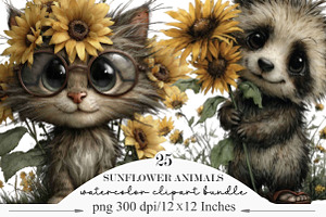 Summer Funny Sunflower Animals, an Animal Illustration by Designking