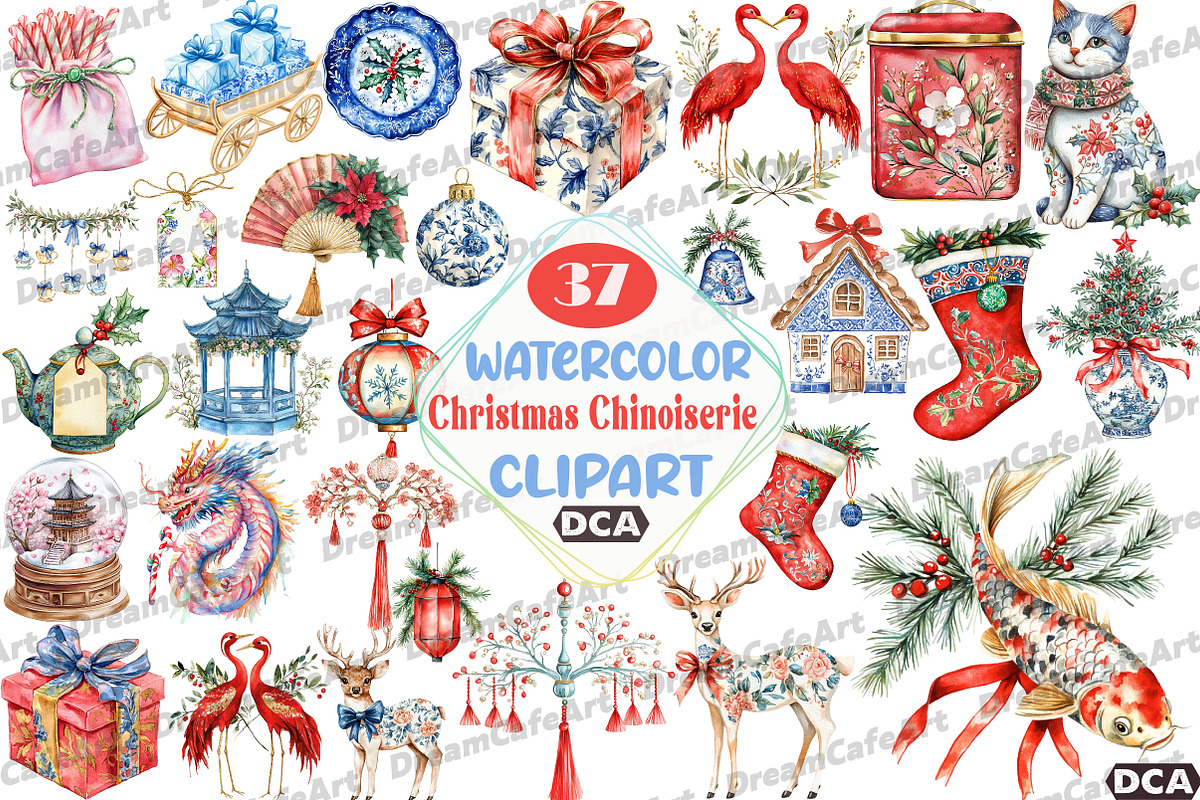 Christmas Chinoiserie Sublimation, an Illustration by DreamCafeArt (Photo 1 of 7)