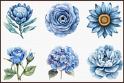 Dusty Blue Floral Clipart Watercolor, an Illustration by Sublimation Artist (Thumbnail 3 of 6)