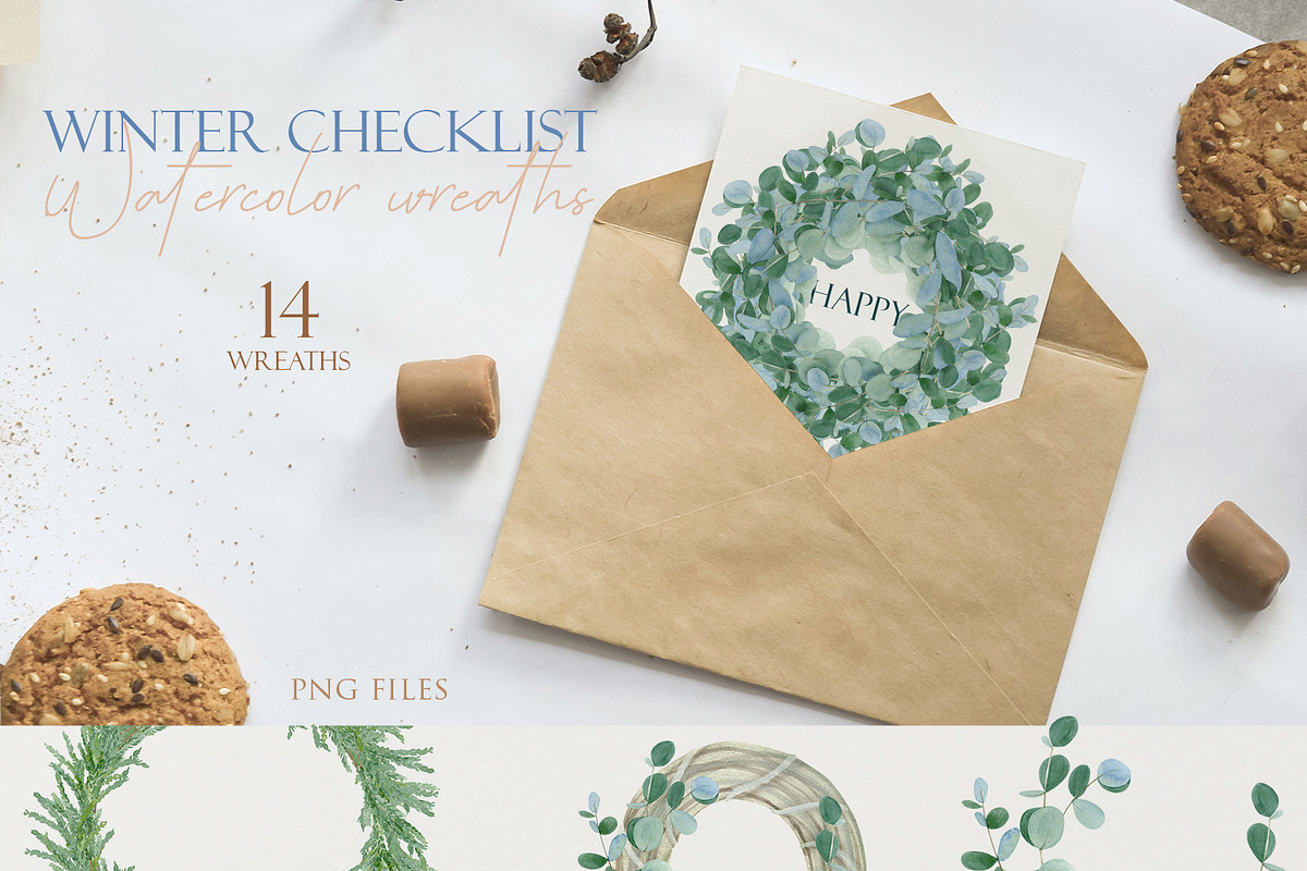 Winter Checklist Watercolor Clipart, a Seasonal Illustration by NataliArkushArt (Photo 10 of 14)