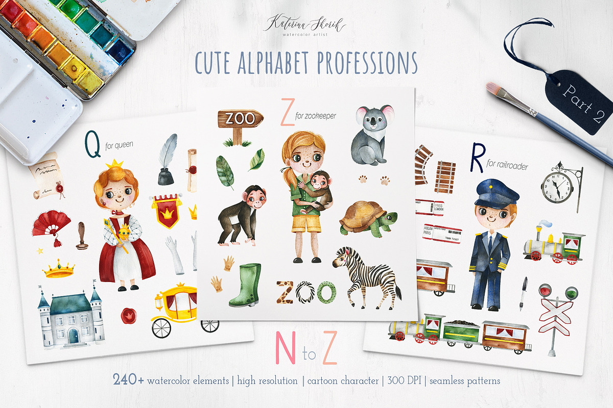 Cute Alphabet Professions. Part 2, an Object Graphic by Kate_Rina (Photo 1 of 17)