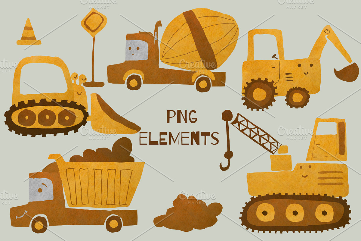 Construction trucks patterns, a Pattern Graphic by watercolor kamill (Photo 10 of 10)