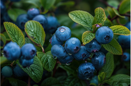 Fresh blueberries on the bush in, a Food & Drink Photo by Ylivdesign