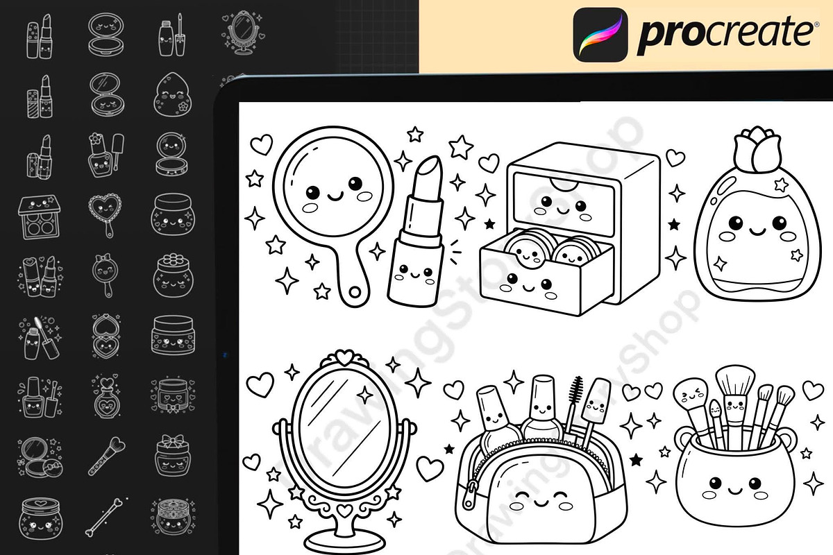150 Procreate Kawaii Makeup Stamps, a Brush Add-On by DrawingStoryShop (Photo 2 of 6)
