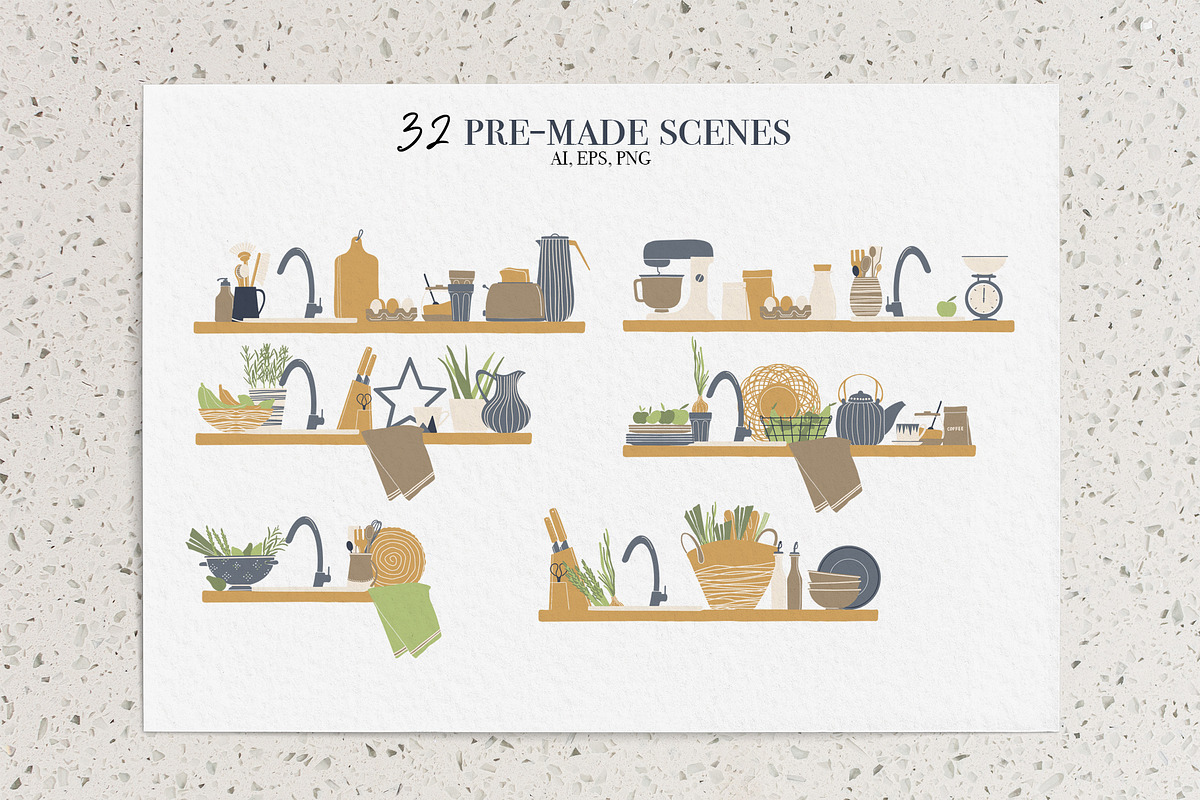 Abstract Kitchen vector clipart, a Decorative Illustration by ArtPavo (Photo 3 of 13)