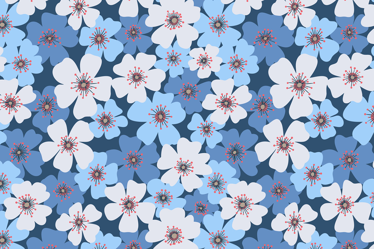 Blooming cherry.Vector set 4 pattern, a Pattern Graphic by GALAKAM (Photo 2 of 6)