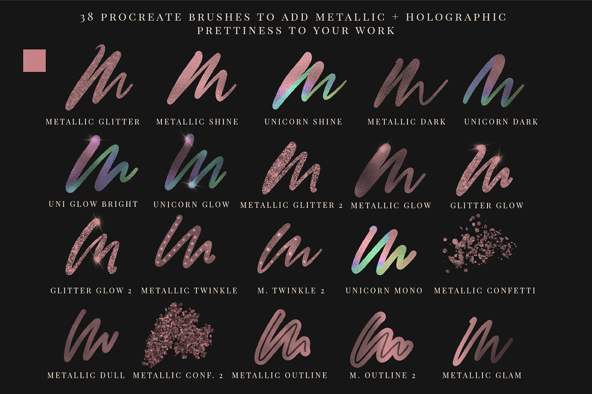 Metallic Brush Kit for Procreate, a Brush Add-On by theinkaffair (Photo 2 of 8)